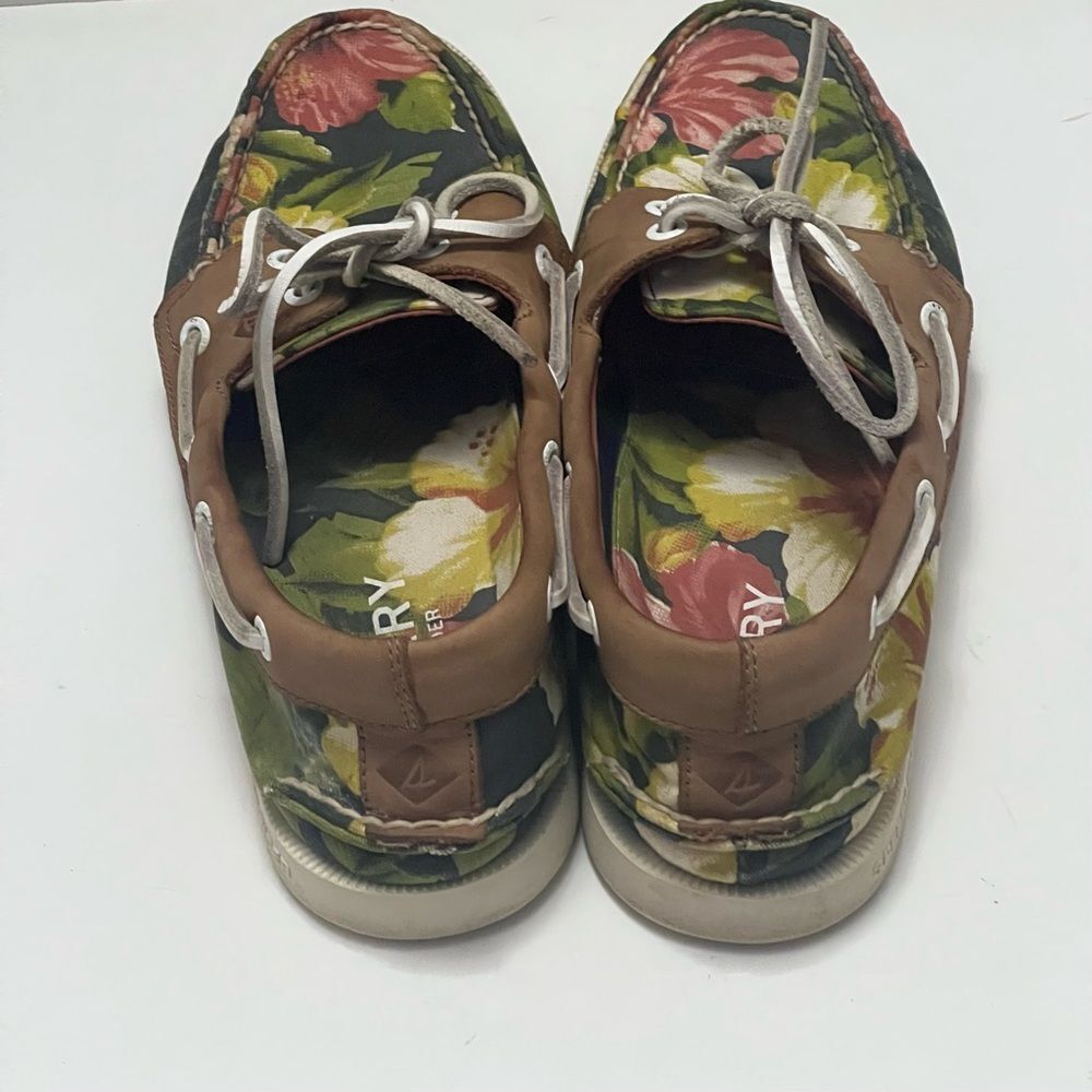 Sperry Leather Canvas Mens Boat Shoes Sz 8 Floral Preppy Casual Nautical Coastal - Picture 8 of 12
